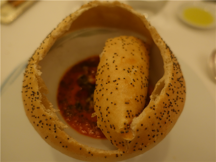 baked bread with tomato soup